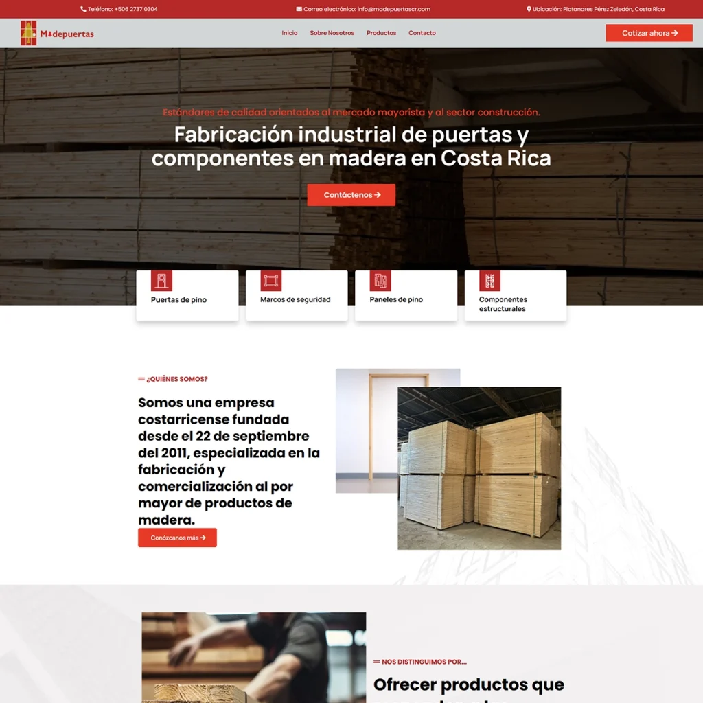 Diseño web para la industria de carpintería | MadePuertas CR
